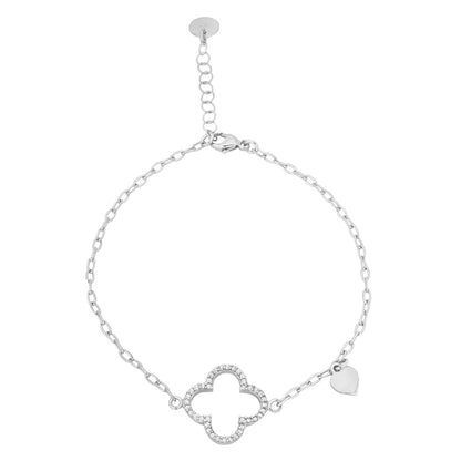 A clover link bracelet displayed on a neutral white background.