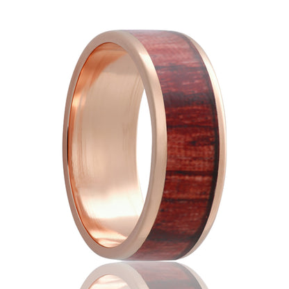 Cocobolo Wood Inlay 14k Rose Gold Wedding Band