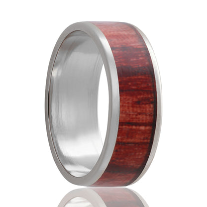 Cocobolo Wood Inlay 14k White Gold Wedding Band