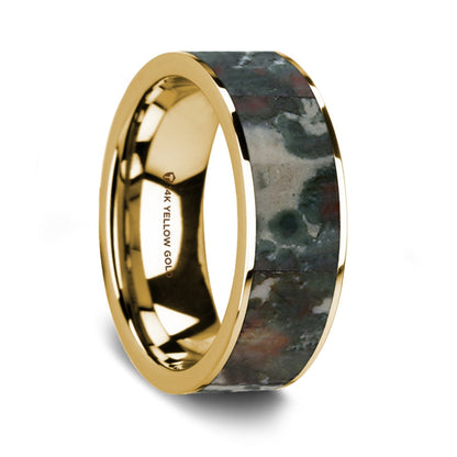 Coprolite Inlay 14k Yellow Gold Men's Wedding Band