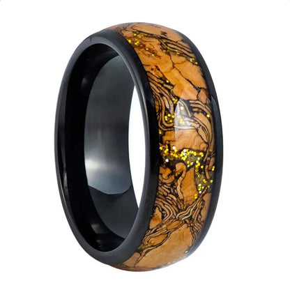 Cork & Gold Inlay Black Tungsten Men's Wedding Band