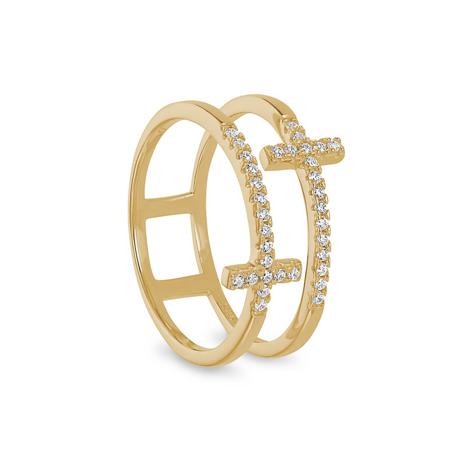 Cross Negative Space Women's Ring with Simulated Diamonds