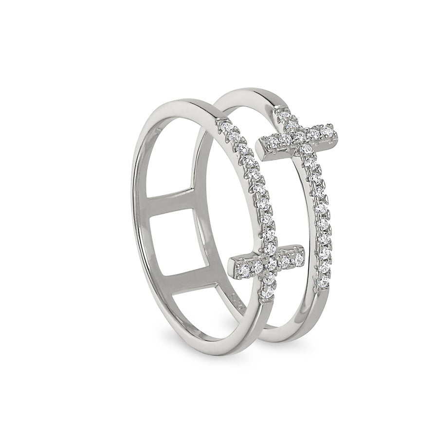 Cross Negative Space Women's Ring with Simulated Diamonds