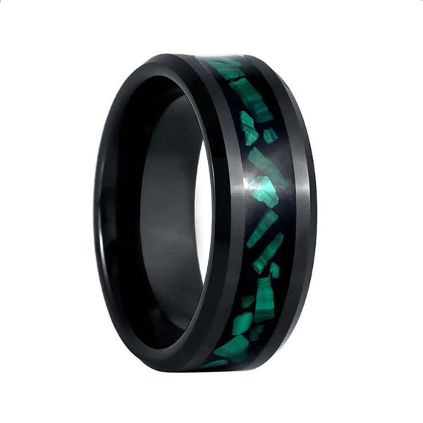 Crushed Malachite Inlay Black Tungsten Men's Wedding Band