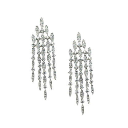 A chandelier earrings with simulated diamonds displayed on a neutral white background.