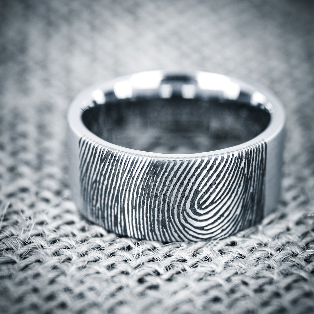 Custom Fingerprint Brushed Tungsten Men's Wedding Band