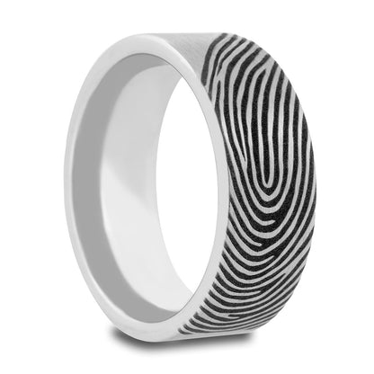 Custom Fingerprint Brushed Tungsten Men's Ring