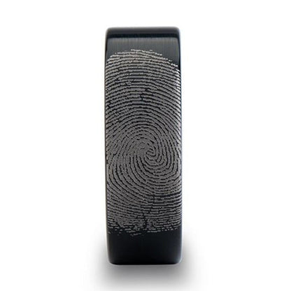 Custom Fingerprint Engraved Brushed Black Tungsten Wedding Band