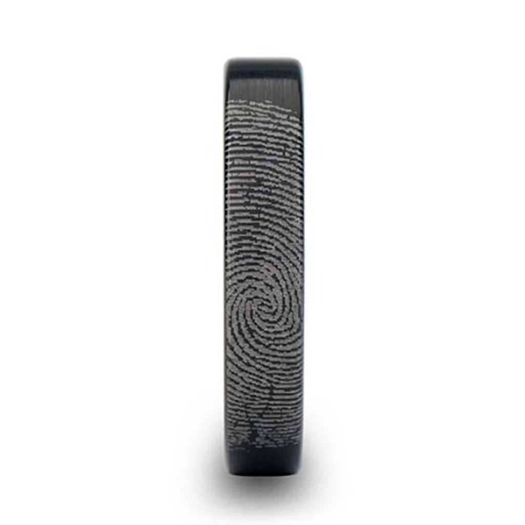 Custom Fingerprint Engraved Brushed Black Tungsten Wedding Band