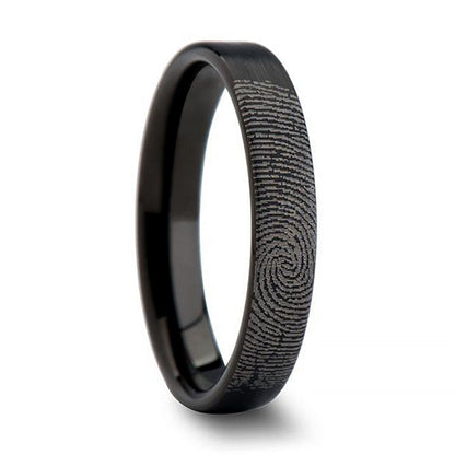Custom Fingerprint Engraved Brushed Black Tungsten Wedding Band