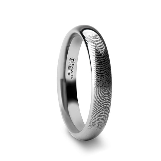Custom Fingerprint Engraved Domed Tungsten Wedding Band