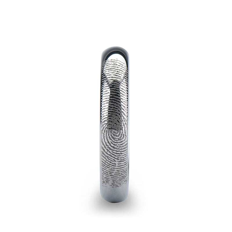 Custom Fingerprint Engraved Domed Tungsten Wedding Band