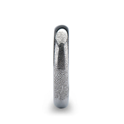 Custom Fingerprint Engraved Domed Tungsten Wedding Band
