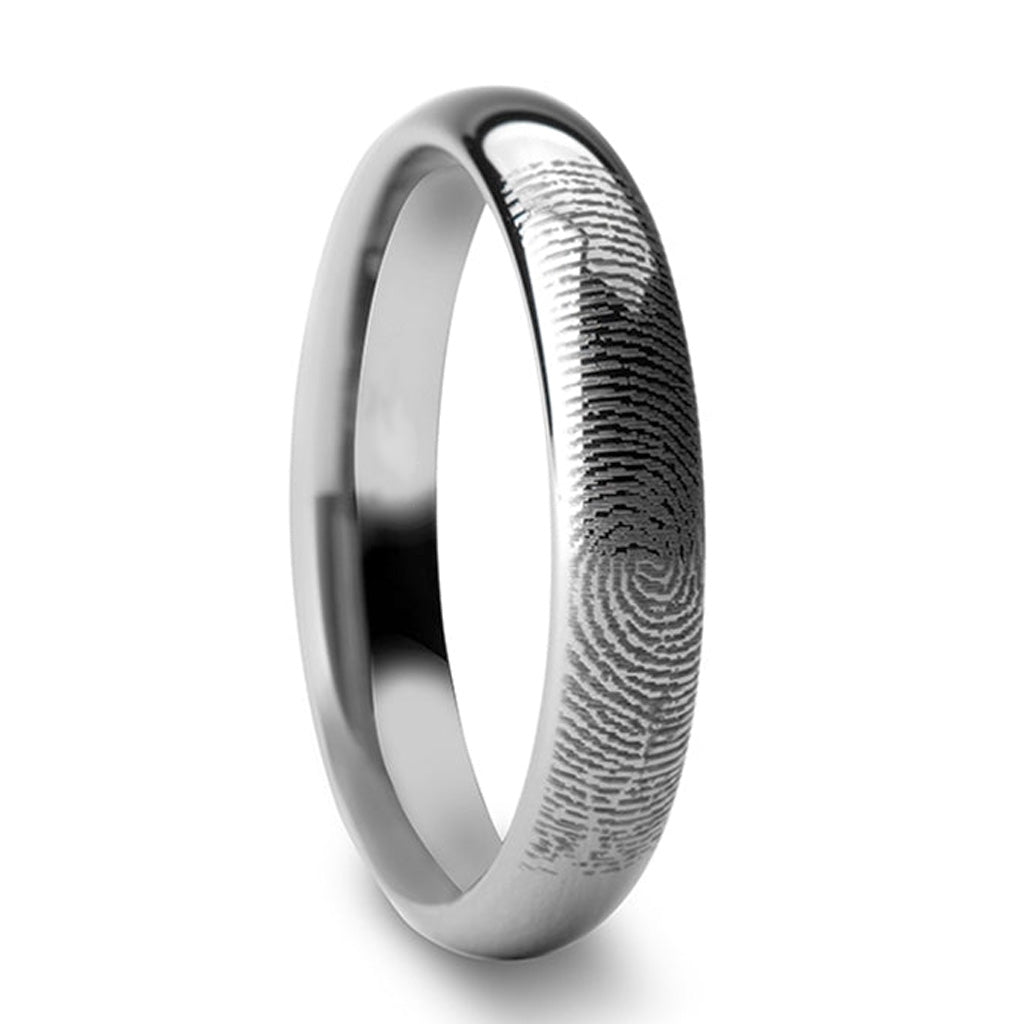 Custom Fingerprint Engraved Domed Tungsten Wedding Band