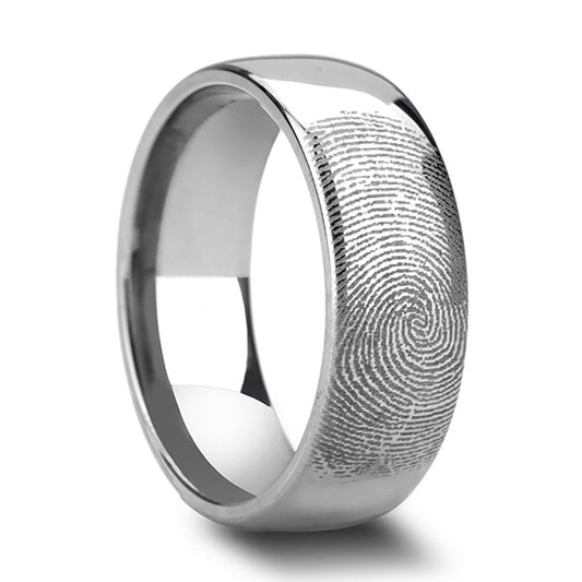 Custom Fingerprint Engraved Domed Tungsten Wedding Band