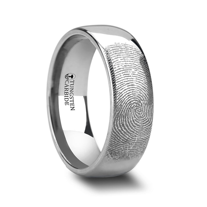 Custom Fingerprint Engraved Domed Tungsten Wedding Band