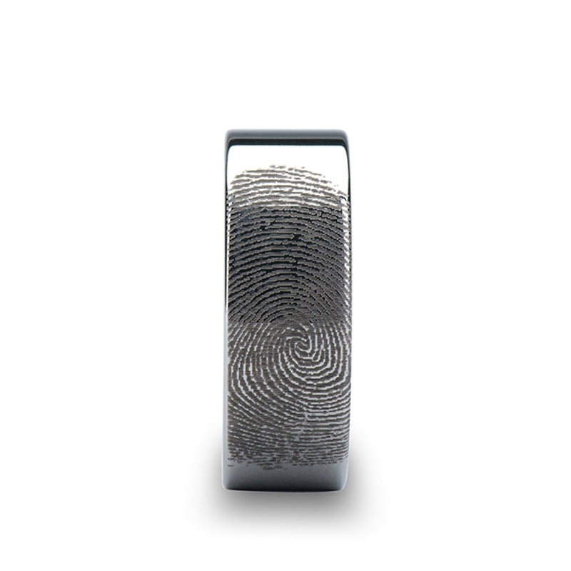 Custom Fingerprint Engraved Flat Tungsten Wedding Band