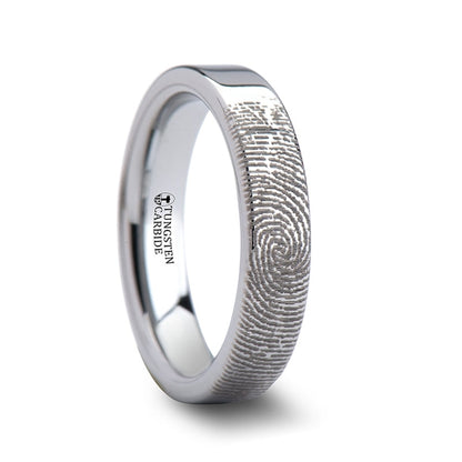 Custom Fingerprint Engraved Flat Tungsten Wedding Band