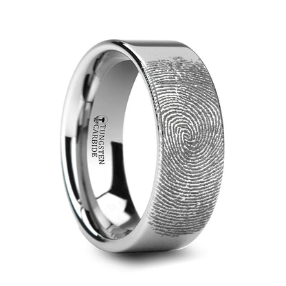 Custom Fingerprint Engraved Flat Tungsten Wedding Band