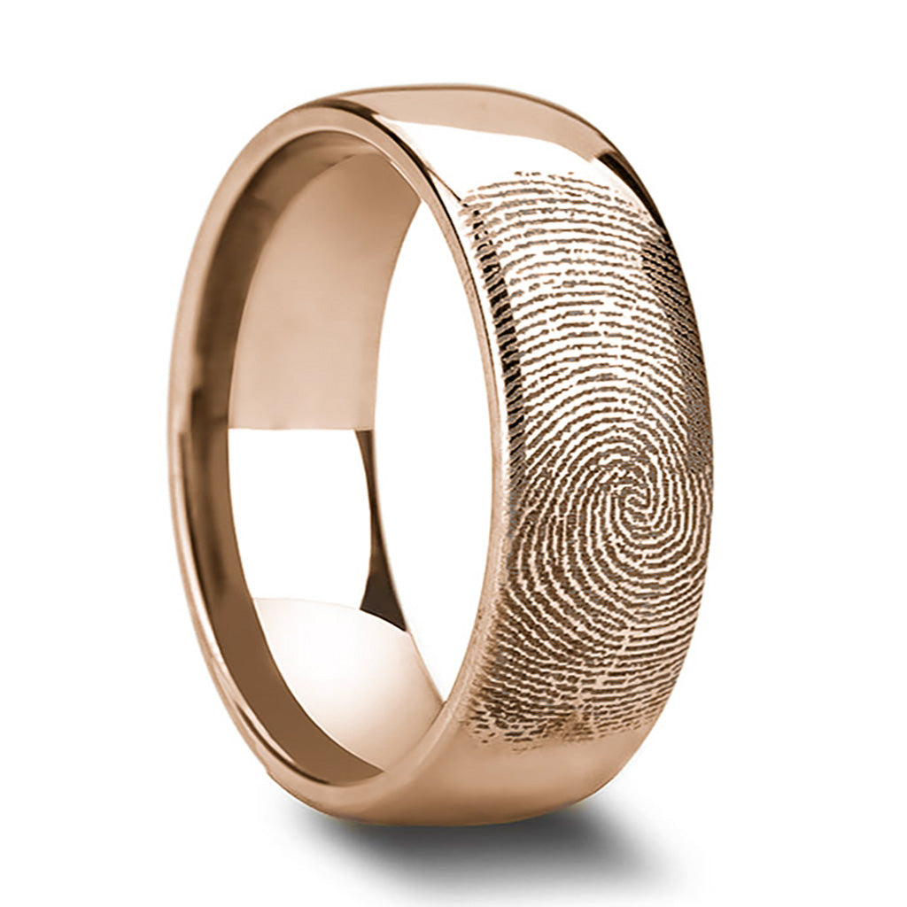 Custom Fingerprint Engraved Rose Gold Plated Men's Tungsten Ring