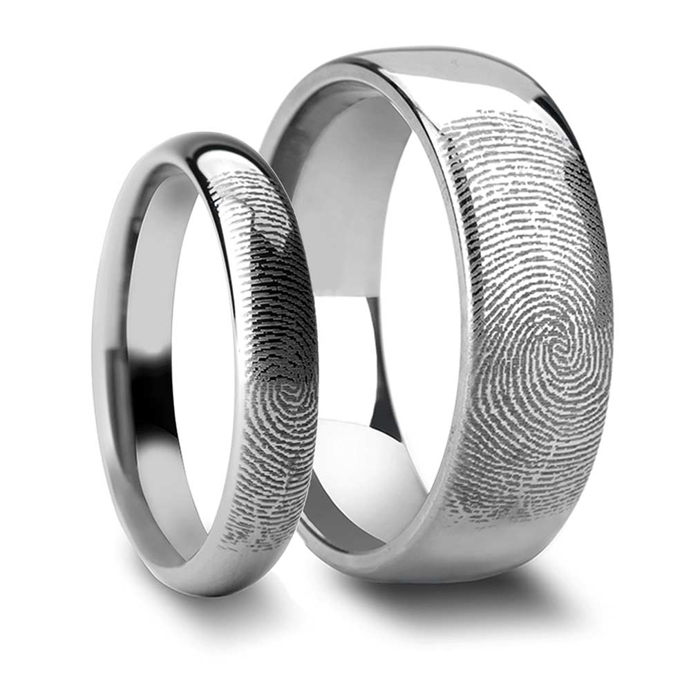 Custom Fingerprint Engraved Tungsten Couple's Matching Wedding Band Set