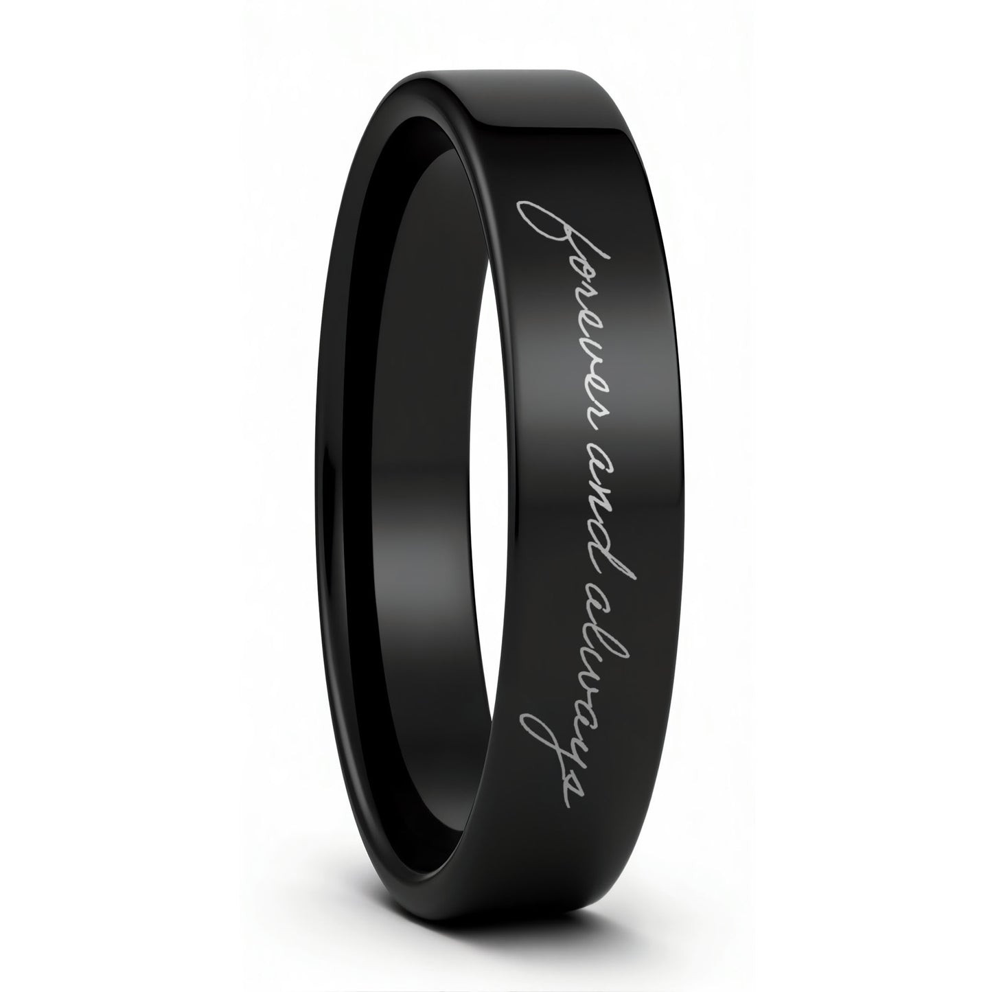 Custom Handwriting Engraved Women's Black Tungsten Wedding Band