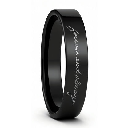 Custom Handwriting Engraved Women's Black Tungsten Wedding Band