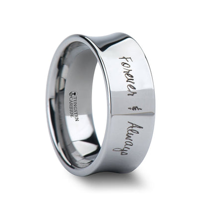 Custom Handwriting Engraved Concave Tungsten Couple's Matching Wedding Band Set