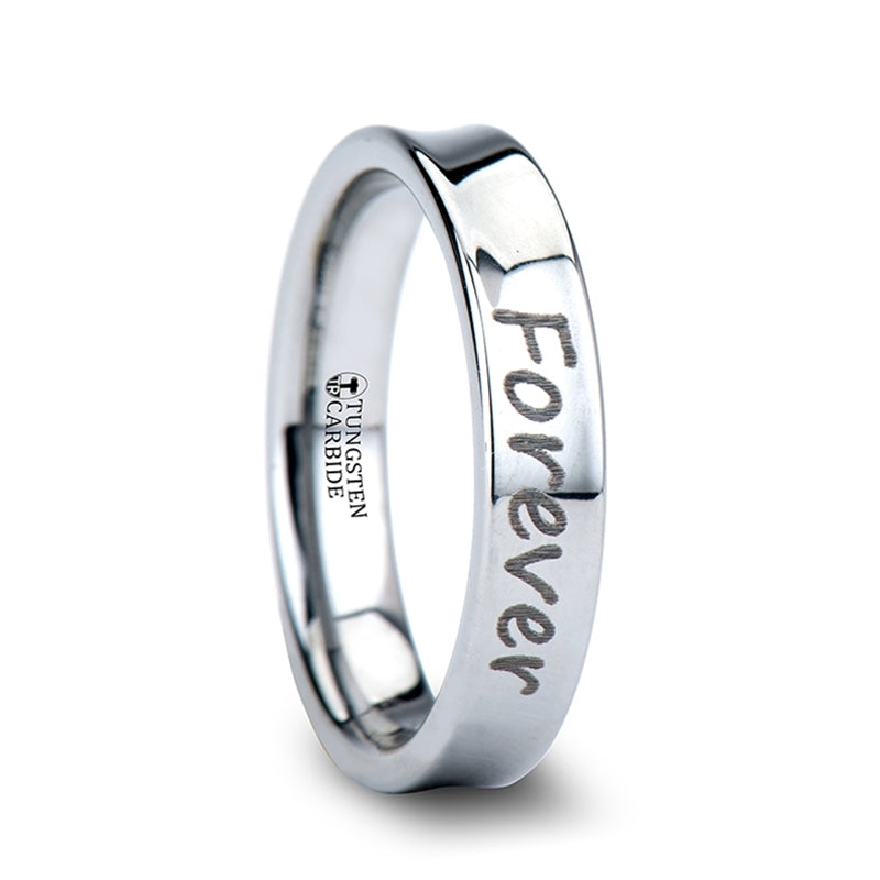 Custom Handwriting Engraved Concave Tungsten Wedding Band