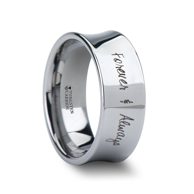 Custom Handwriting Engraved Concave Tungsten Wedding Band