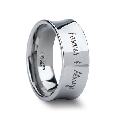 Custom Handwriting Engraved Concave Tungsten Wedding Band