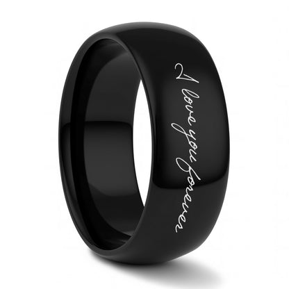 Custom Handwriting Engraved Black Tungsten Men's Wedding Band