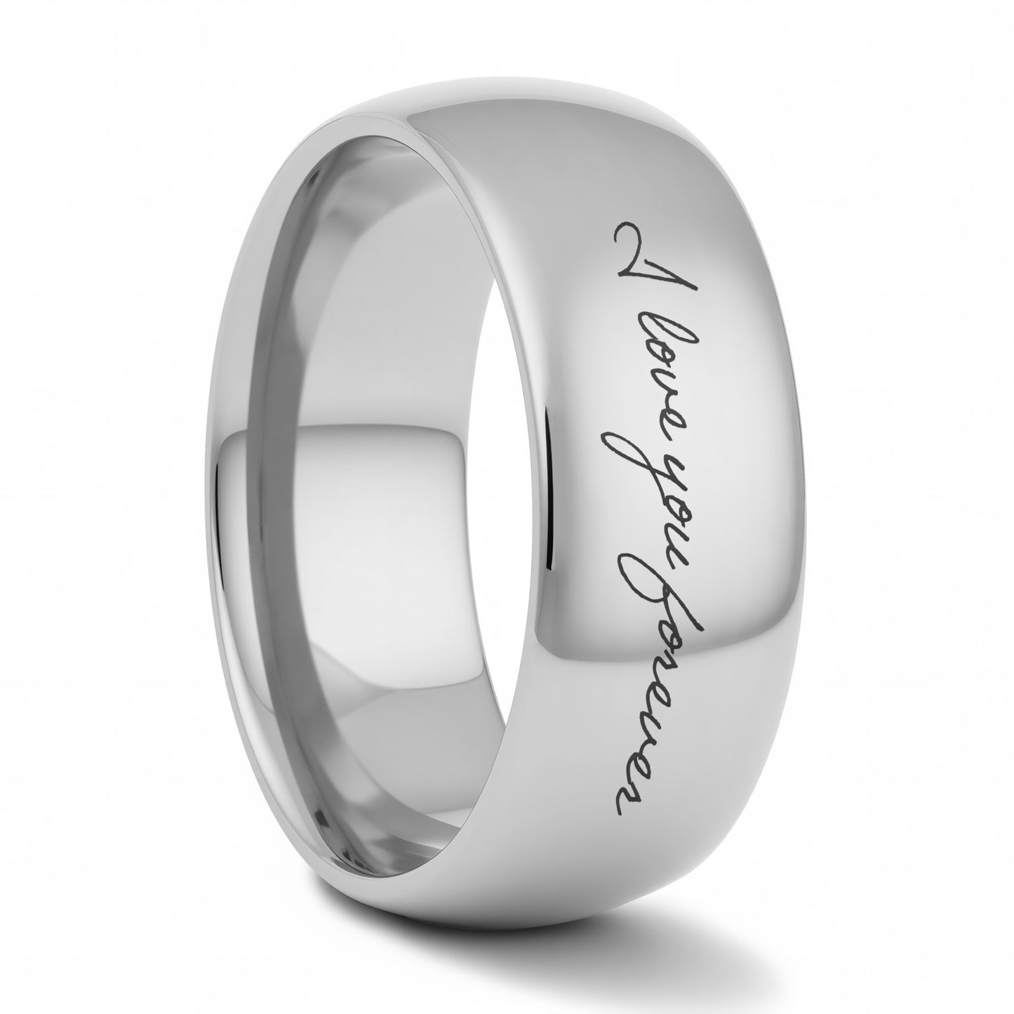Custom Handwriting Engraved Domed Tungsten Men's Ring