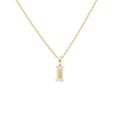 A simulated diamond baguette cut simulated diamond necklace displayed on a neutral white background.