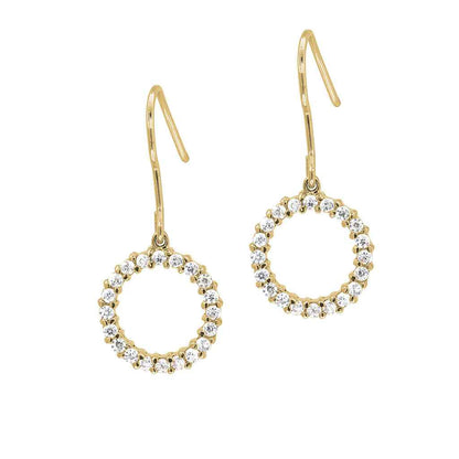 A simulated diamond circle earrings displayed on a neutral white background.