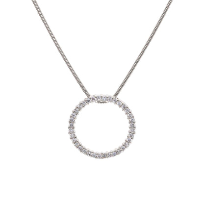 A simulated diamond circle necklace displayed on a neutral white background.