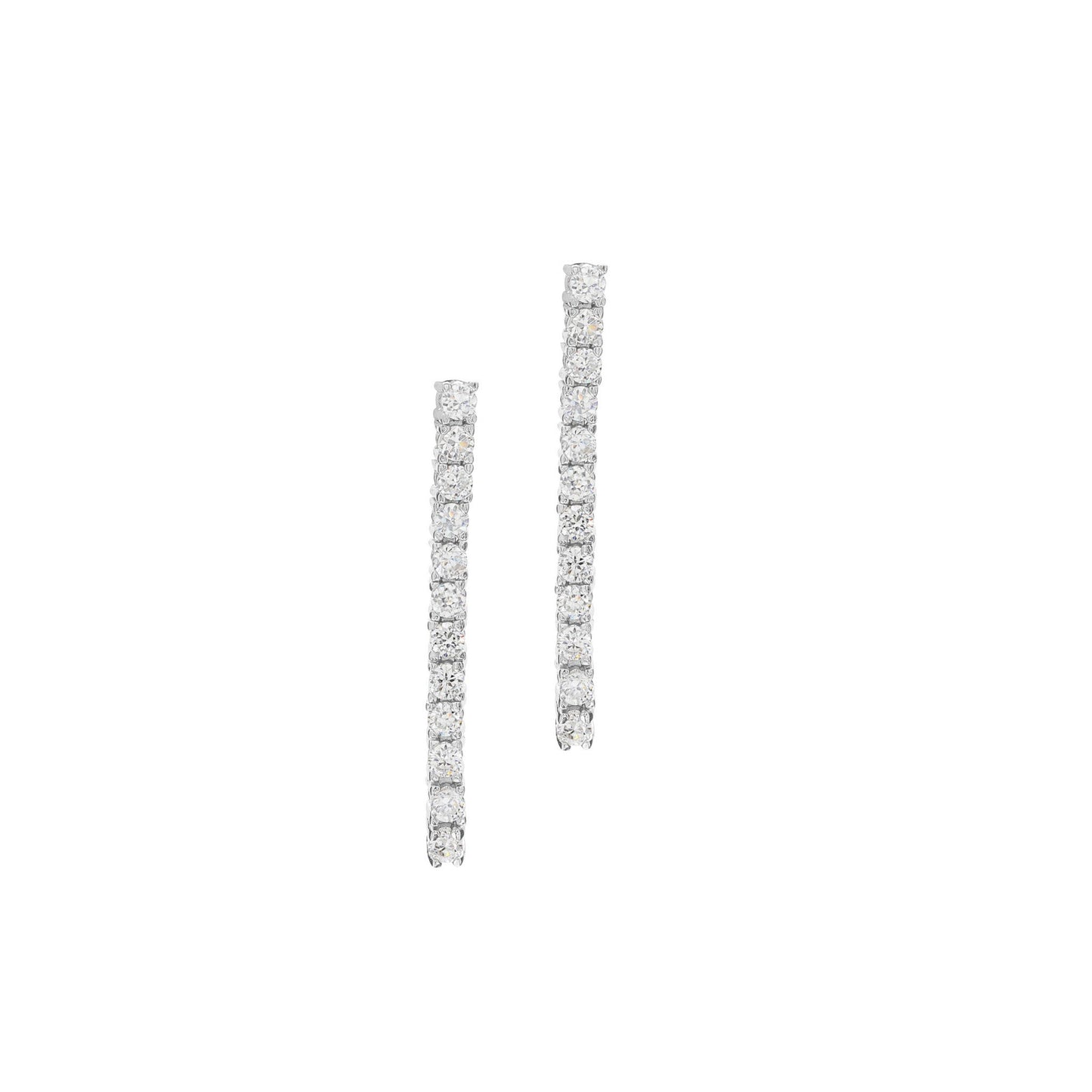 A simulated diamond drop earrings displayed on a neutral white background.