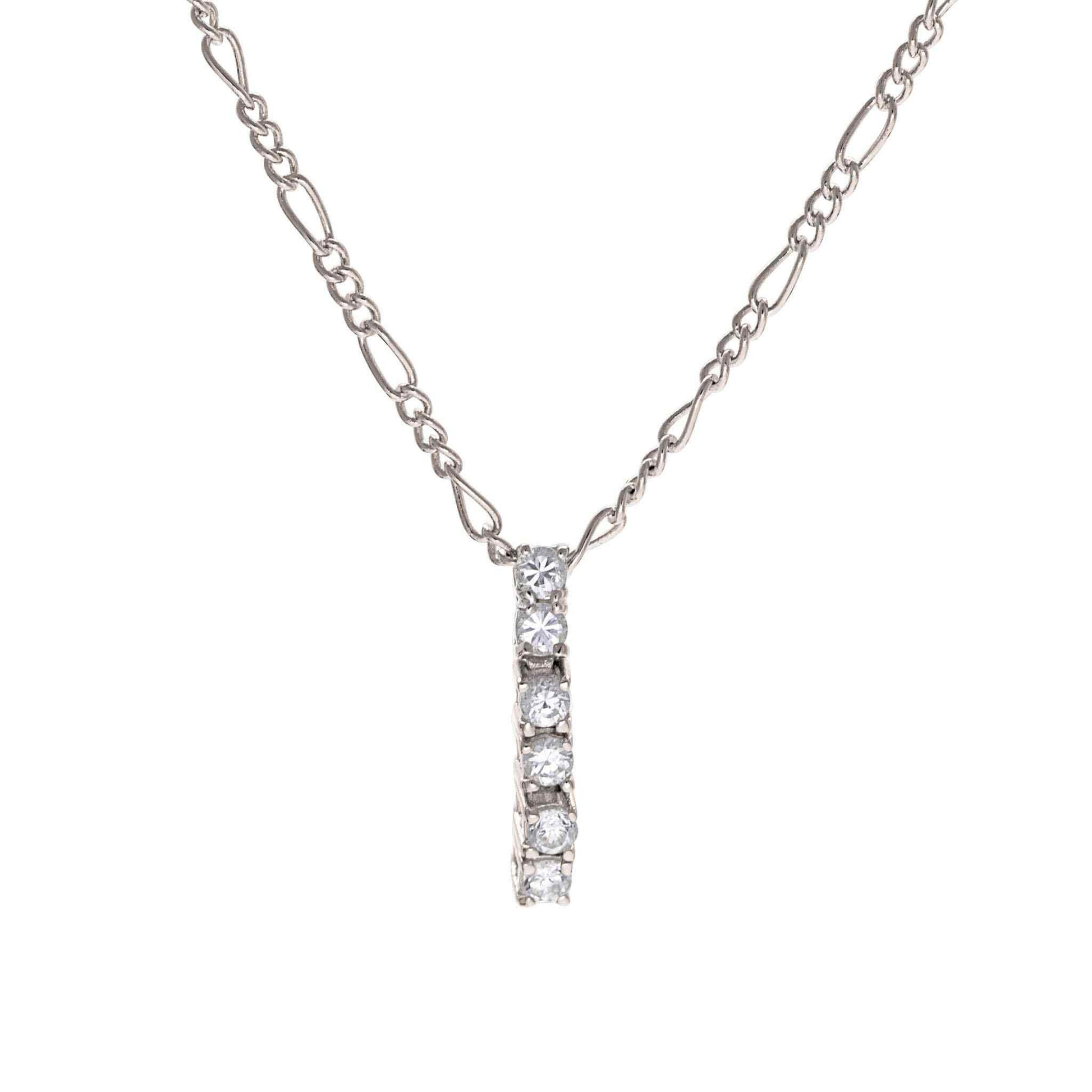 A simulated diamond drop necklace displayed on a neutral white background.