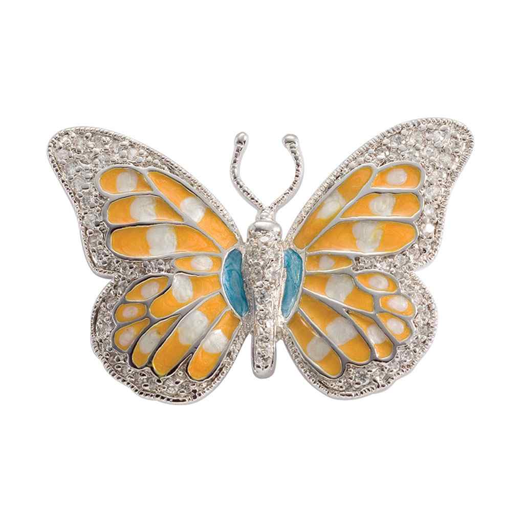 A simulated diamond enamel butterfly pin displayed on a neutral white background.