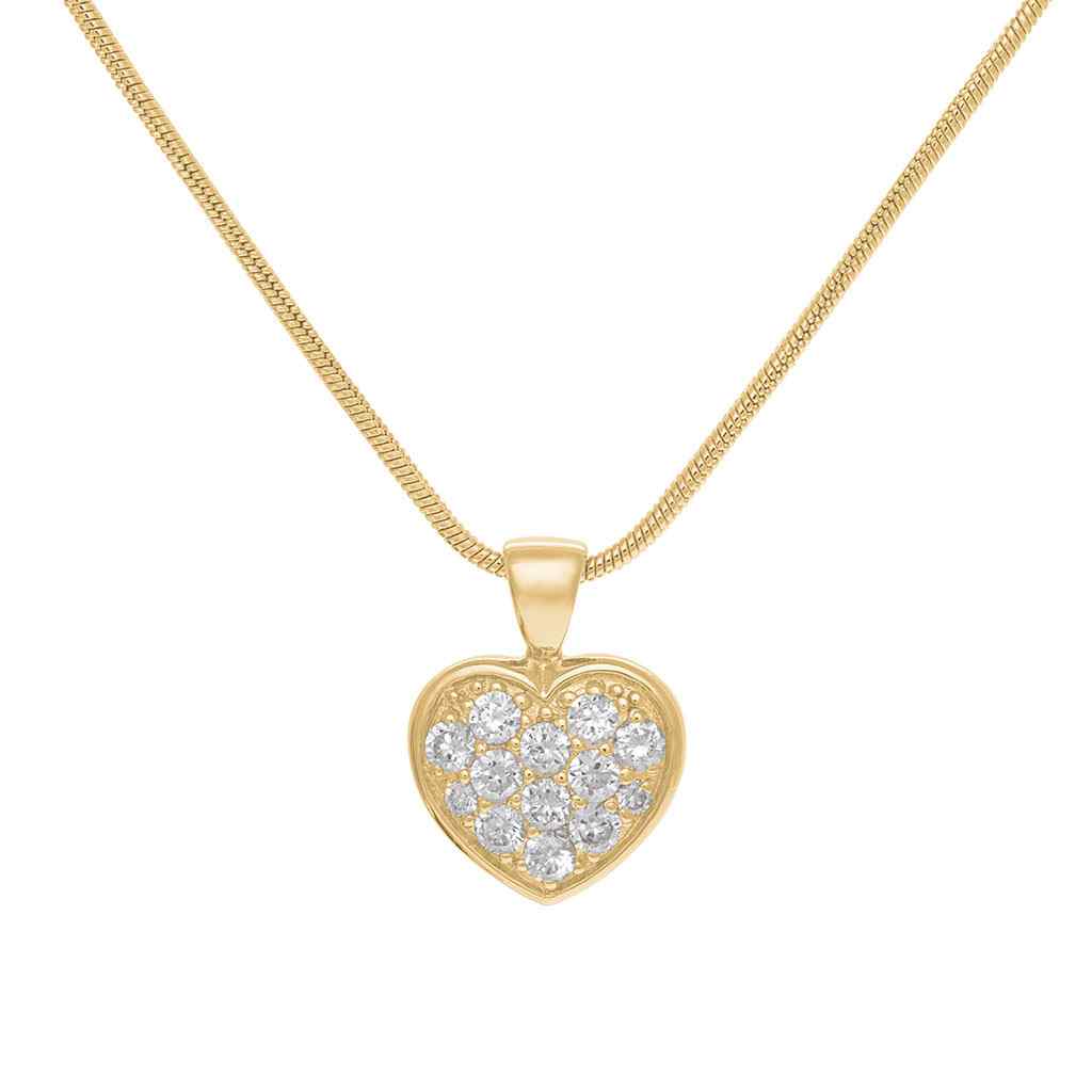 A simulated diamond pave heart necklace displayed on a neutral white background.
