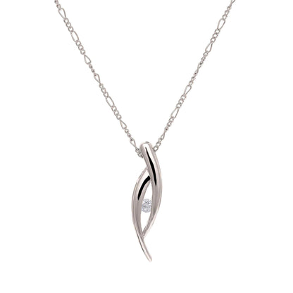 A simulated diamond ribbon necklace displayed on a neutral white background.
