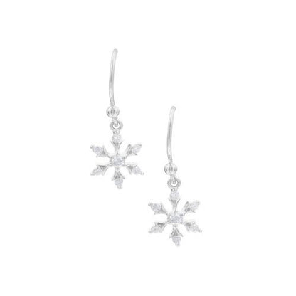 A snowflake earrings with simulated diamonds displayed on a neutral white background.