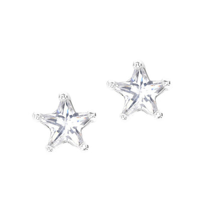 A simulated diamond star earrings displayed on a neutral white background.