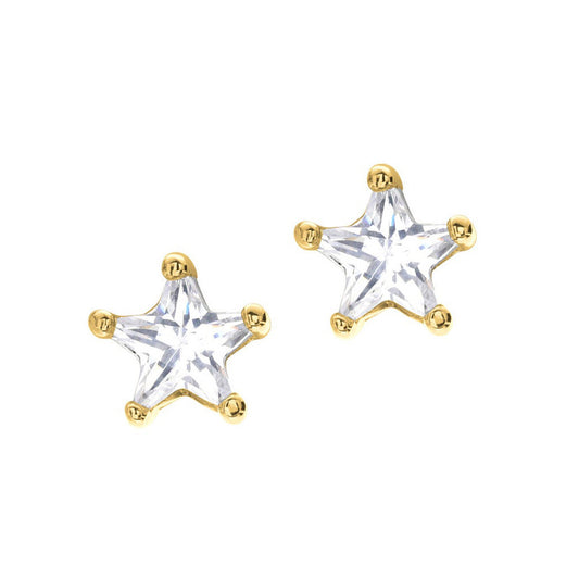 A simulated diamond star earrings displayed on a neutral white background.