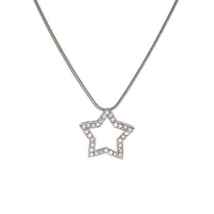 A simulated diamond star necklace displayed on a neutral white background.