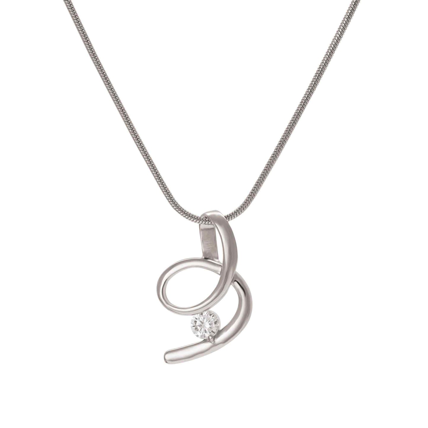 A simulated diamond swirl snake chain necklace displayed on a neutral white background.