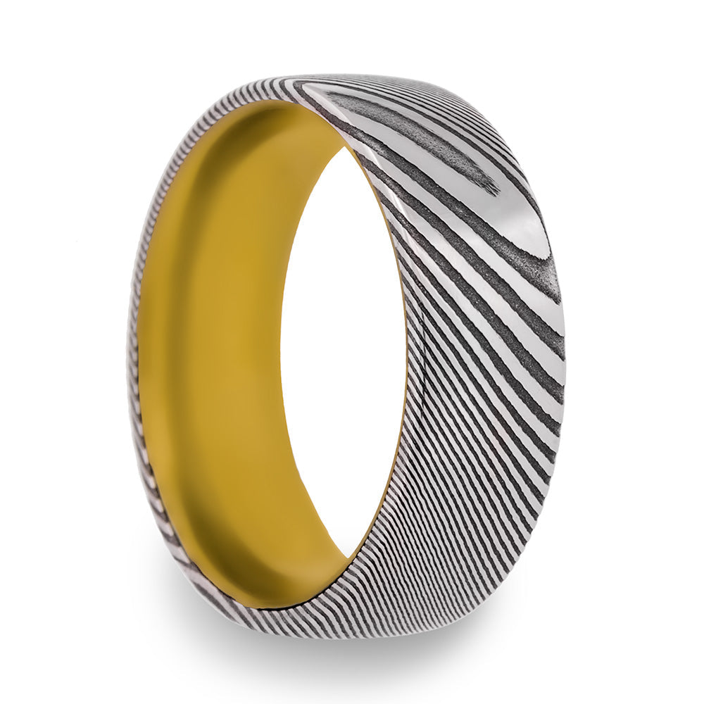 Damascus Steel Men's Wedding Band with Contrasting Color Center