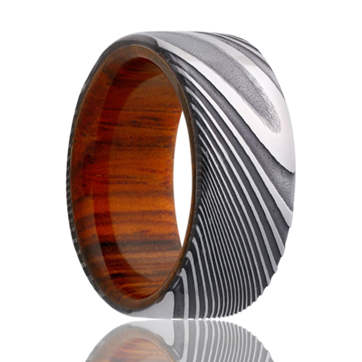 Damascus Wedding Band with Cocobolo Wood Center