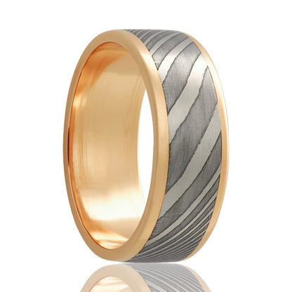 Damascus Inlay 14k Yellow Gold Wedding Band