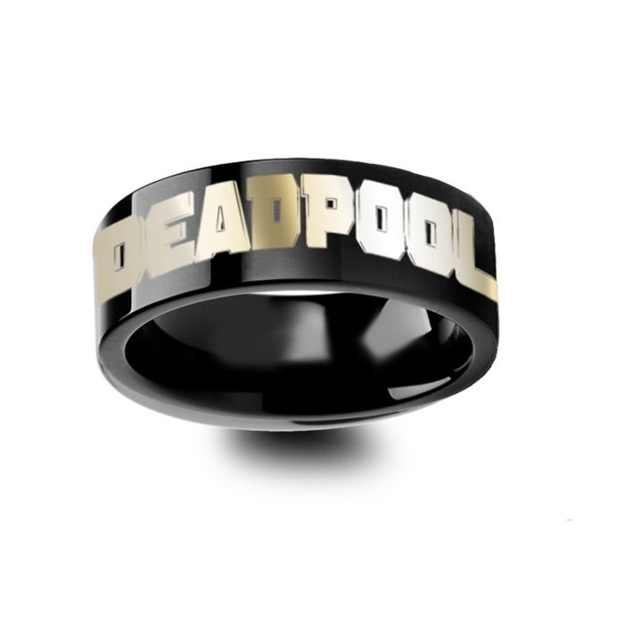 Deadpool Engraved Black Tungsten Wedding Band